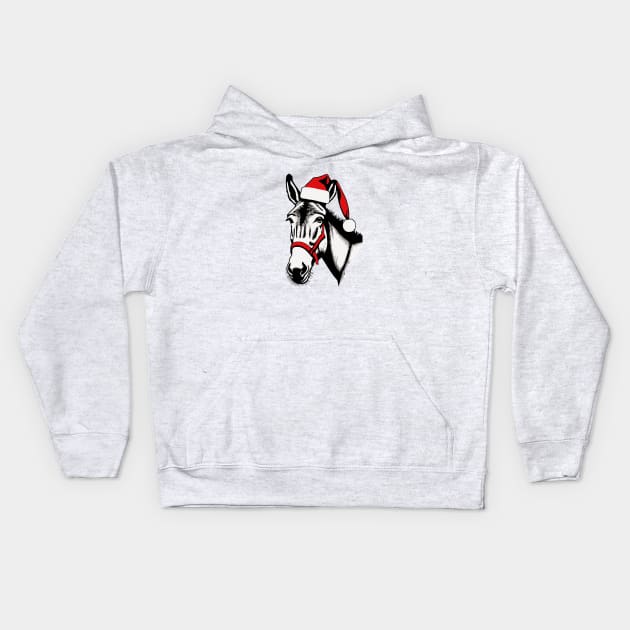 Christmas Donkey with Santa Hat Kids Hoodie by Luvleigh